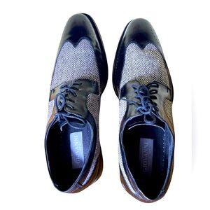 Giovanni 6484 Leather Wingtip Oxford Dress Shoes Black Tweed Men's Size 13